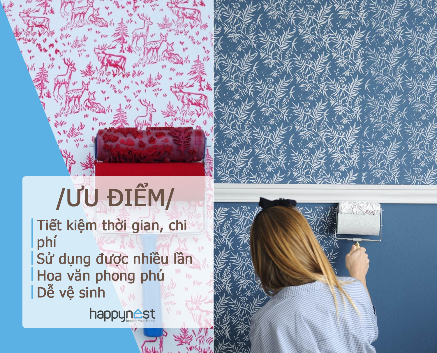 Muốn trang trí tường nhanh gọn, xem ngay con lăn sơn hoa văn vừa rẻ đẹp, vừa dễ làm